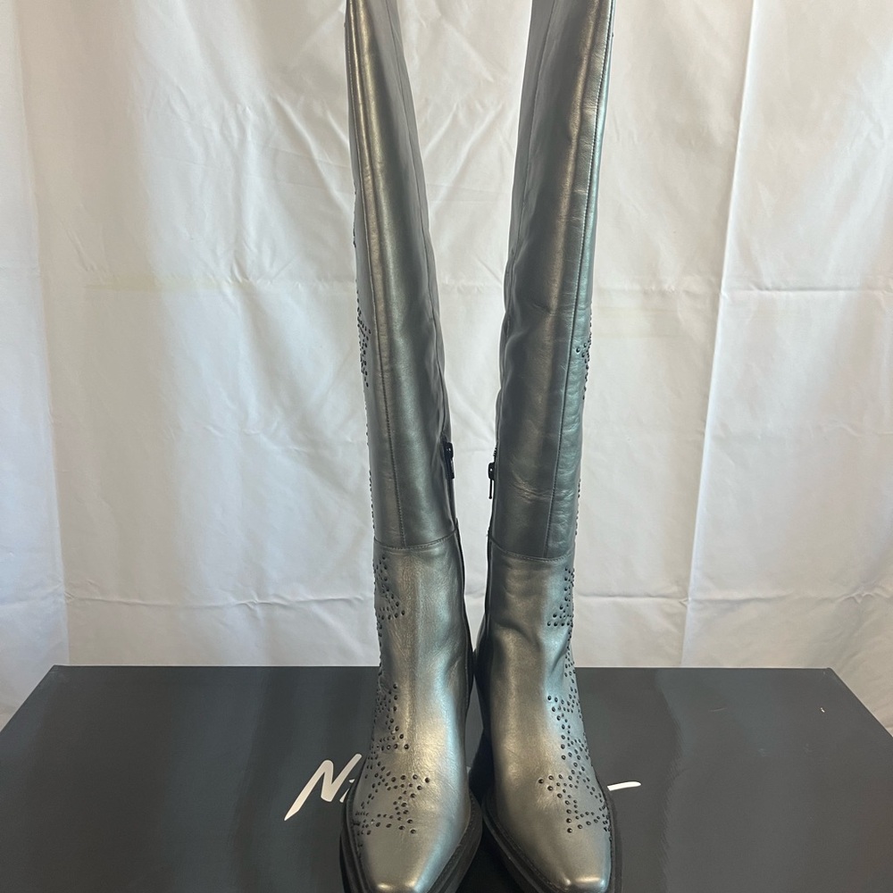 NASTY GAL, Genuine Leather, Gun Metal, Star studded Over the knee high Boots - Picture 10 of 14